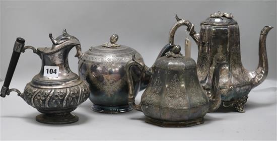 Three silver plated teapots